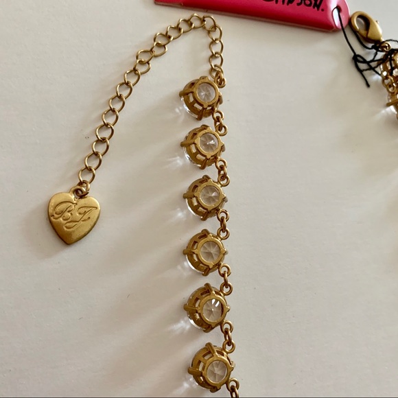 Vintage Rare Betsey Johnson Crystal Stone Matte Gold Plating Statement Necklace - Picture 5 of 5